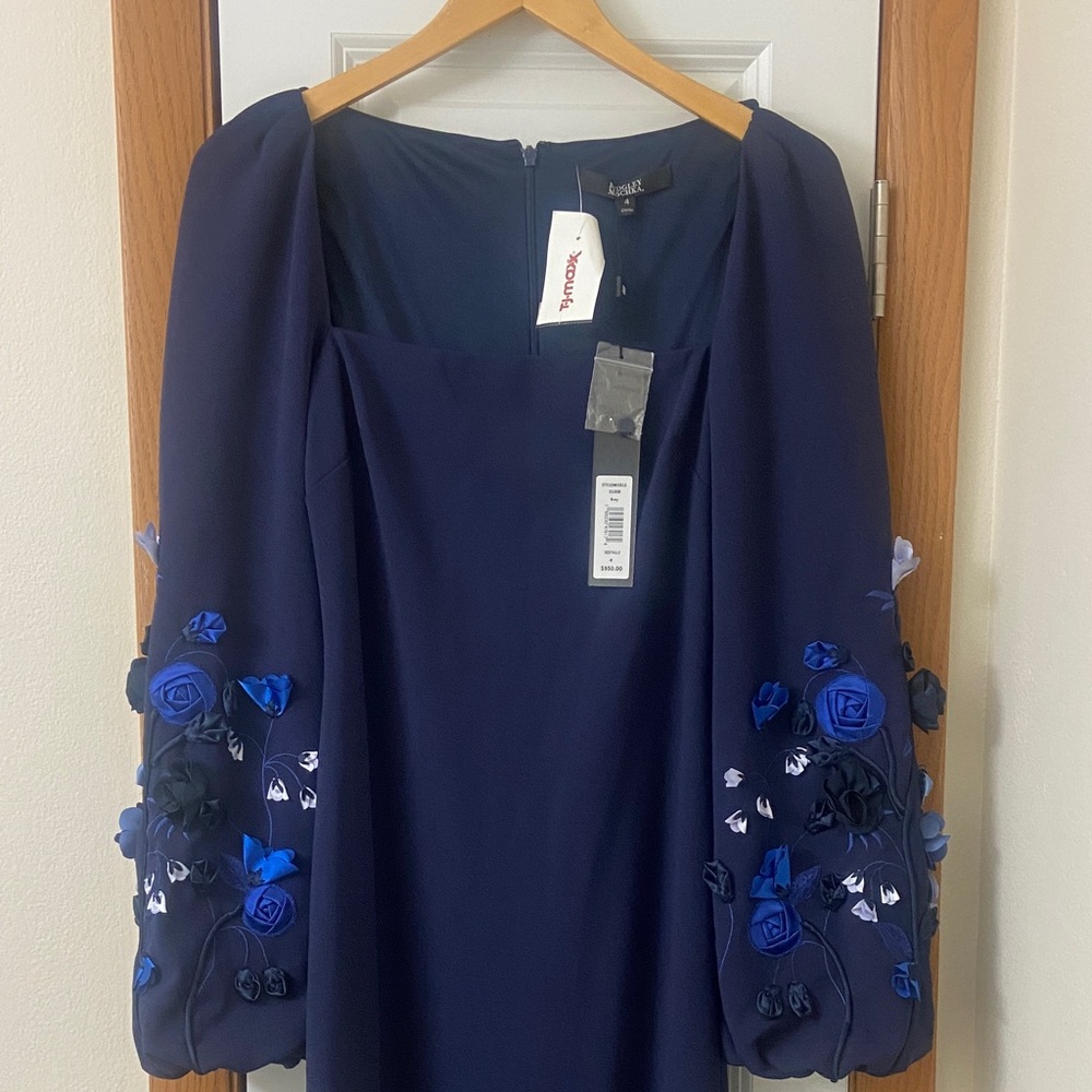 Adrianna Papell Navy Dress with Blue and White Floral Accents